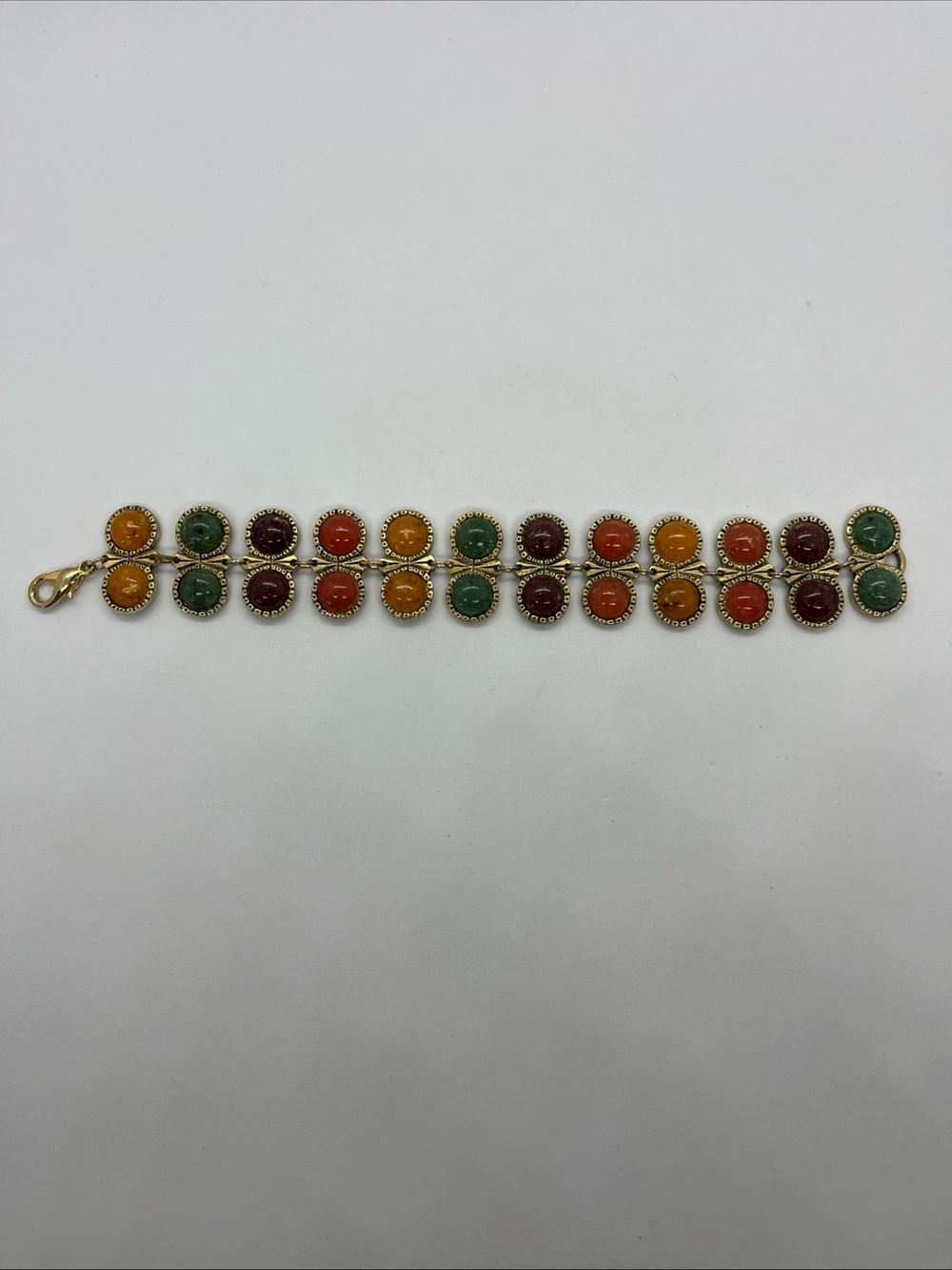 Vintage 1990s Gold Tone Bracelet Colorful Cabochons 8 Inch Some Wear On Clasp